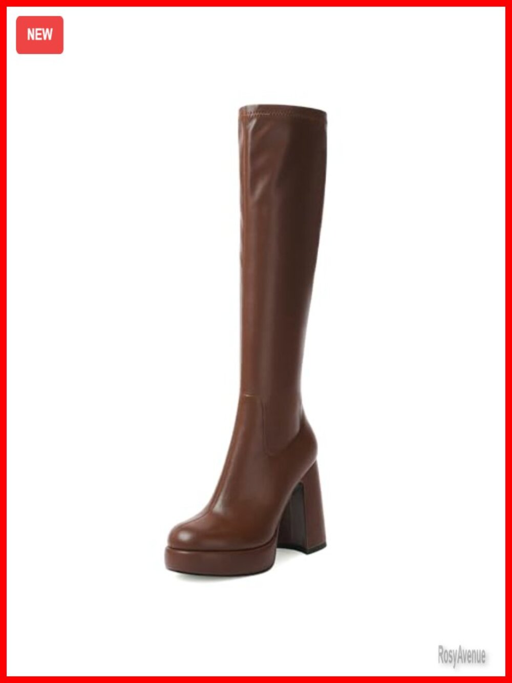 Platform Knee High Boots Chunky Heel Rounded Toe Side Zipper Tall Boots